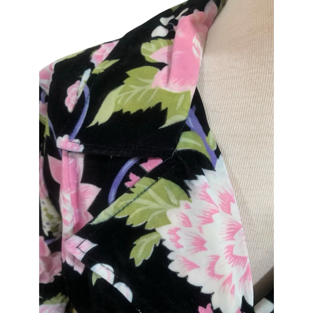 Floral Velvet Blazer Jacket in Black and Pink